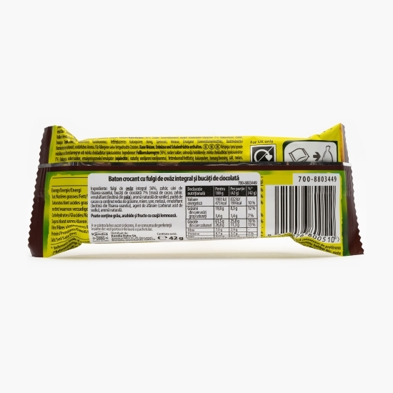 Baton crocant cu ovăz și ciocolată 42g