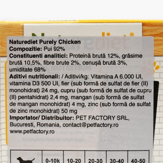 Hrană umedă pentru câini, pate hipoalergenic, 390g, Purely cu pui