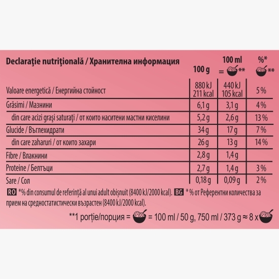 Înghețată DIY cu aromă de vanilie și căpșune, cu bucățele de ciocolată și cornet Soft & Crunchy 750ml (373g)