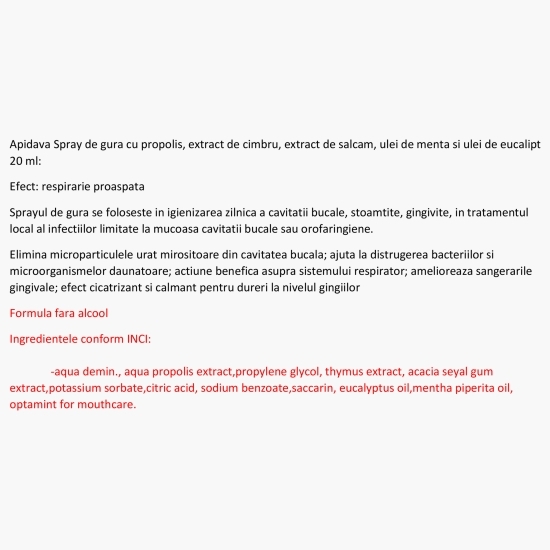 Spray de gură cu propolis și mentă fără alcool 20ml