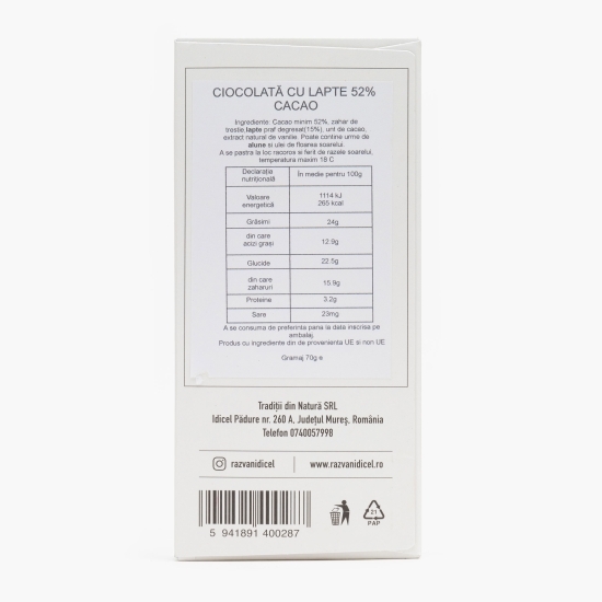Ciocolată cu lapte 54% cacao 80g