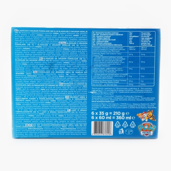 Înghețată pe băț cu ciocolată și vanilie Paw Patrol 6x60ml