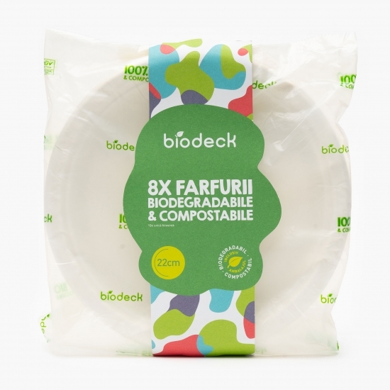 Farfurii din trestie rotunde albe biodegradabile 22cm 8 buc