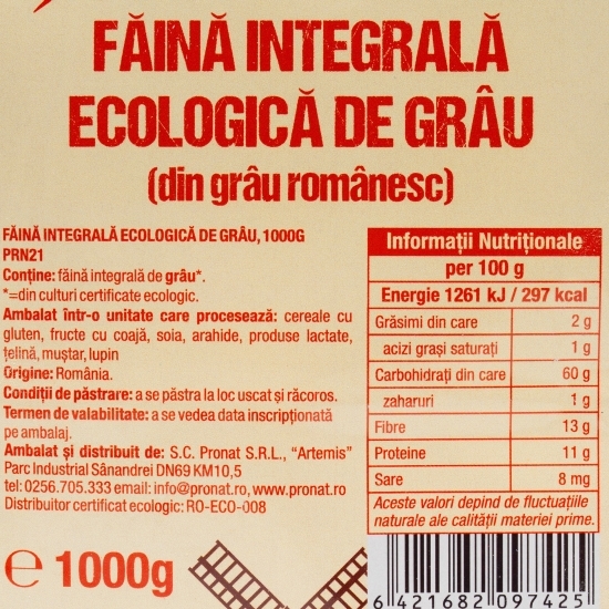 Făină eco integrală de grâu românesc 1kg