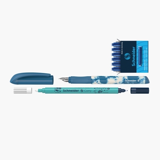 Set stilou Easy Pen albastru și pic + 6 rezerve cerneală