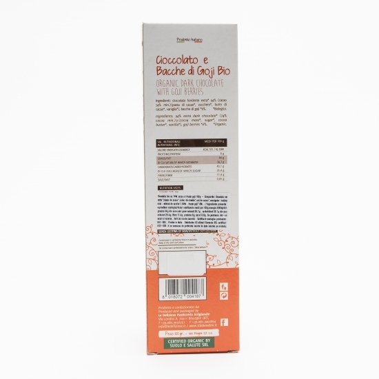 Ciocolată eco, 74% cacao, cu fructe goji 100g