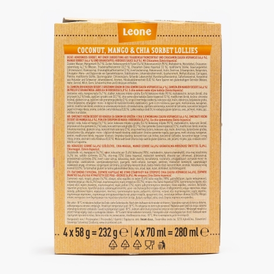Sorbet cocos, rodie, mango și semințe de chia 4x70ml