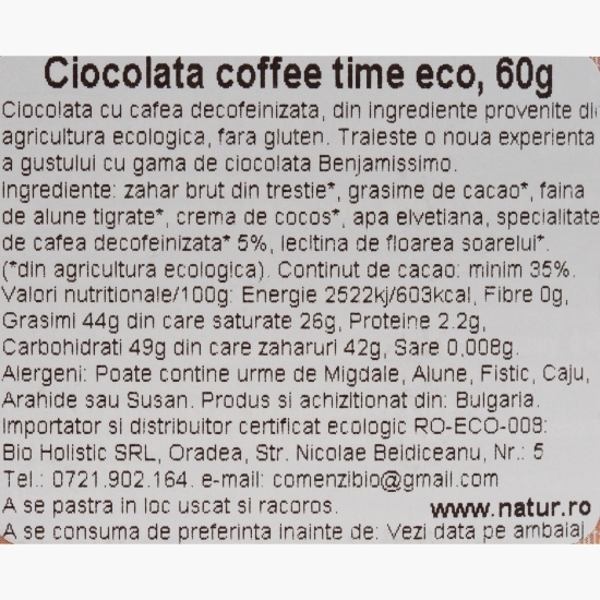 Ciocolată eco Coffe Time, 60g