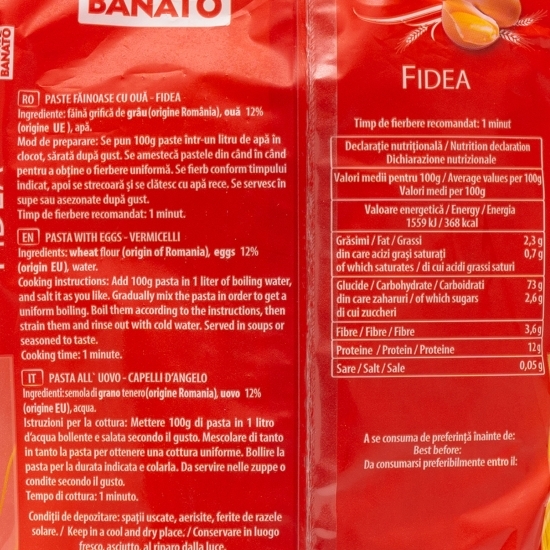 Paste făinoase cu ouă, artizanale, fidea 200g