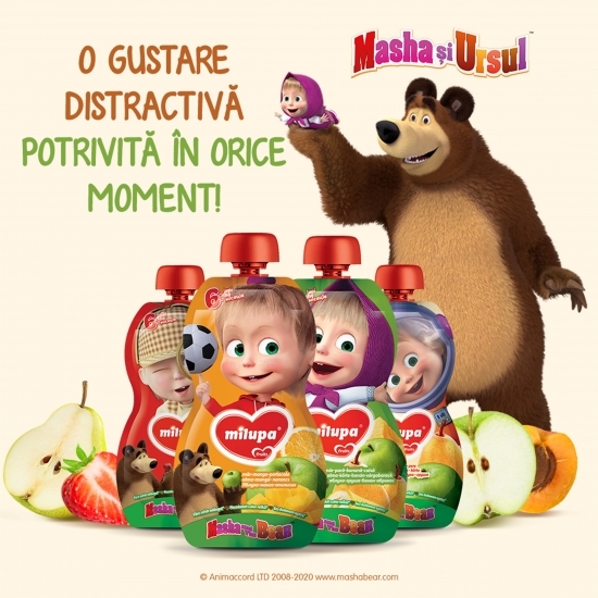 Piure de banane și căpșuni Masha & ursul, +6 luni 100g