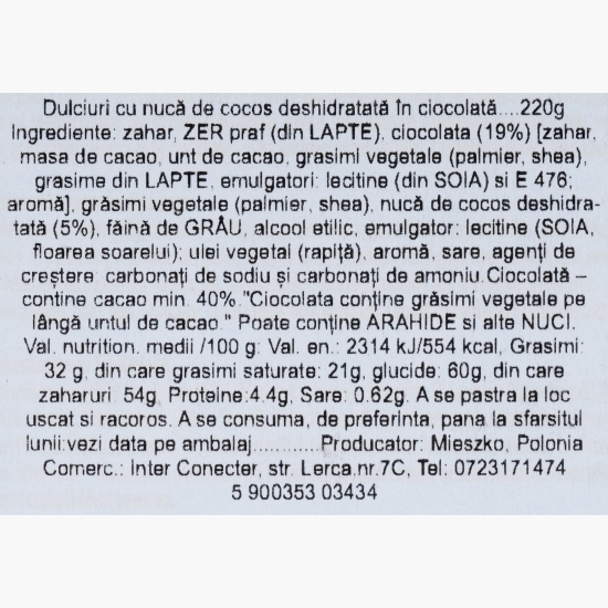 Praline de ciocolată cu aromă de cocos 230g