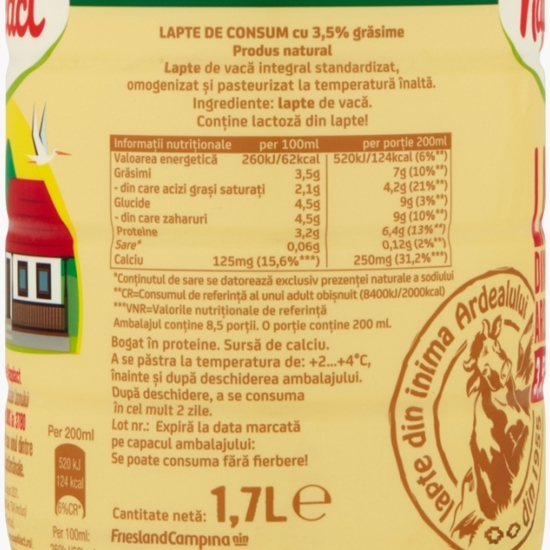 Lapte 3.5% grăsime, 1.7l