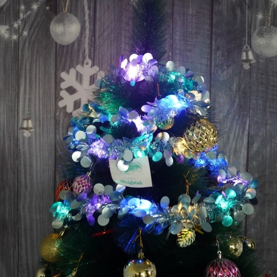 Beteala Crăciun cu LED, albastră, cu paiete, 2m x 5cm