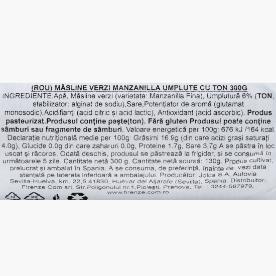 Măsline verzi Manzanilla umplute cu ton 300g