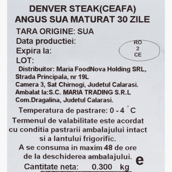 Steak Denver (ceafă) de Black Angus de SUA, maturat 30 de zile 300g