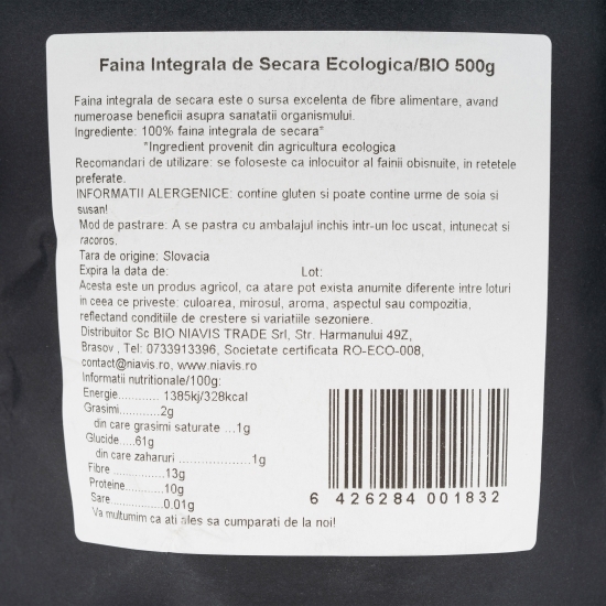 Făină integrală de secară ecologică 500g