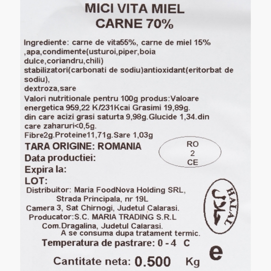 Mici vită-miel, carne 70% 500g