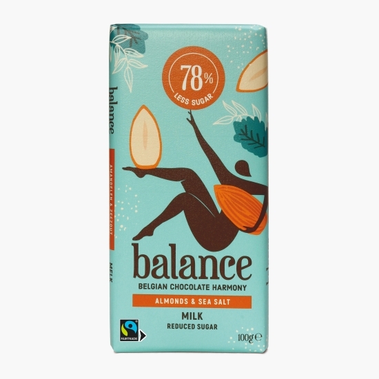 Ciocolată cu lapte cu migdale & sare de mare, fără zahăr adăugat 100g