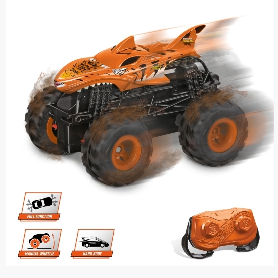Mașinuță cu telecomandă Monster truck Bone Shaker Tiger-Shark, 5+ ani