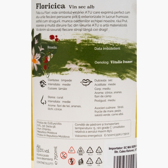 Vin alb sec Floricica, 13%, 0.75l