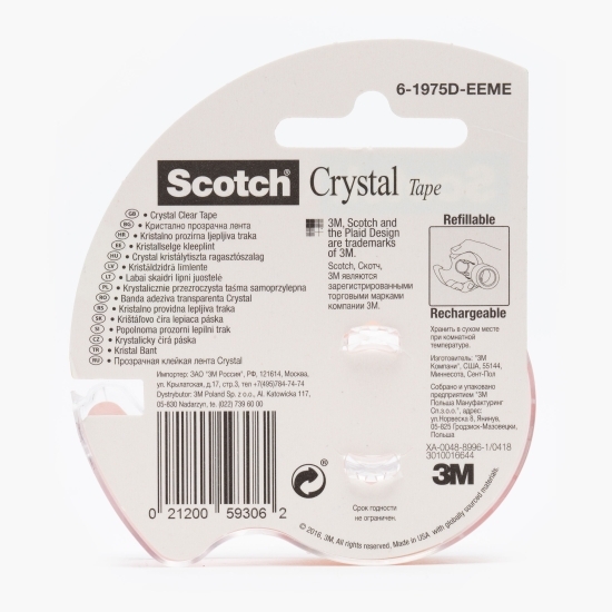 Bandă adezivă cu dispenser 3M Crystal Clear, 19mm x 7.5m, transparentă