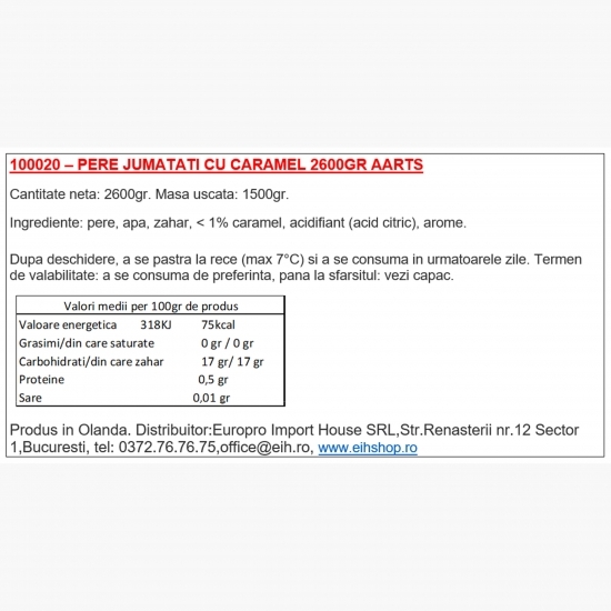 Pere jumătăți cu caramel, conservă 2600g