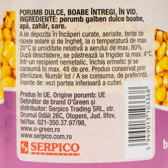 Porumb dulce, boabe întregi 170g