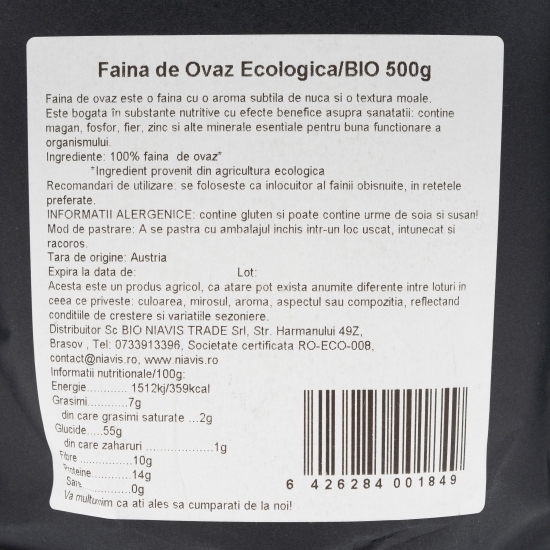 Făină de ovăz ecologică 500g