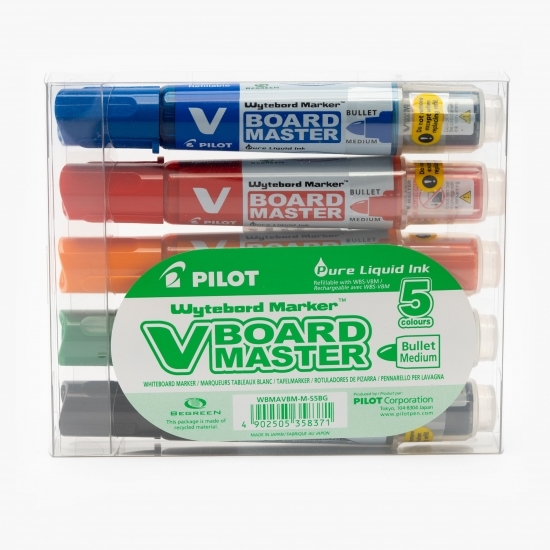 Set de 5 markere pentru tablă Vboard Master, 6 mm vârf rotund