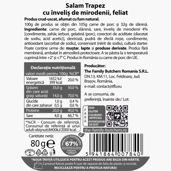 Salam Trapez cu înveliș de mirodenii, feliat 80g