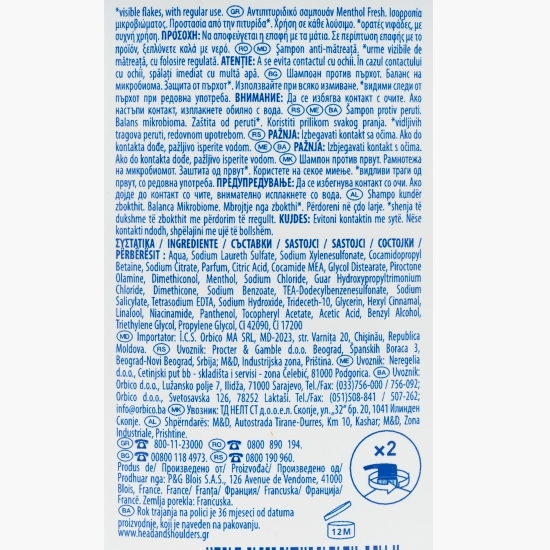Șampon anti-mătreață Menthol Fresh 800ml