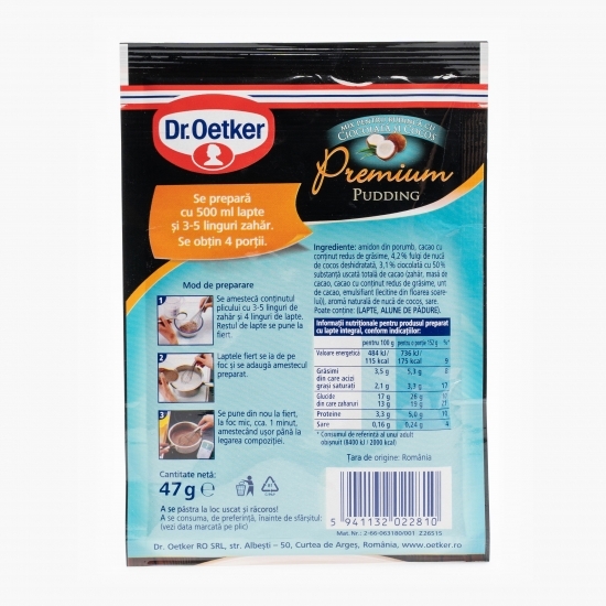 Mix pentru budincă Premium cu ciocolată și cocos 47g