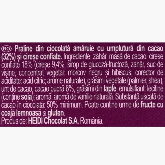 Praline de ciocolată amăruie cu umplutură de cacao și cireșe confiate 70g