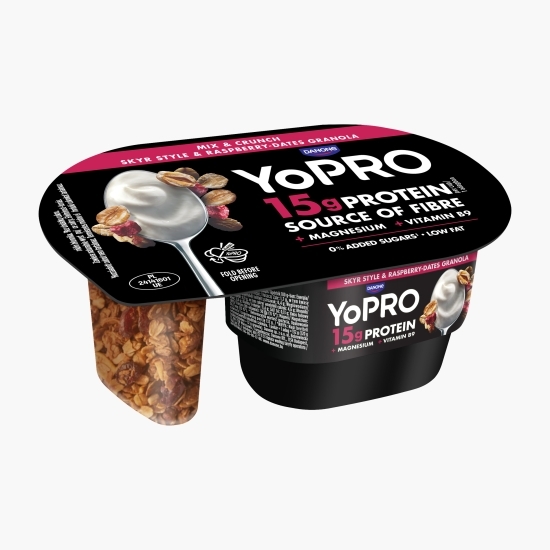Iaurt mix & crunch cu granola cu zmeură și curmale, fără zahăr adăugat 132g