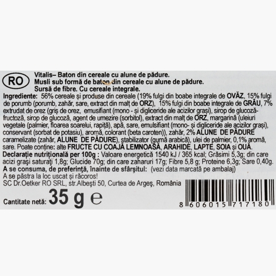 Baton de cereale Vitalis cu alune 35g