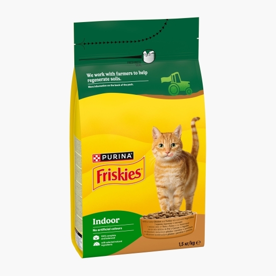 Hrană uscată pentru pisici adulte Indoor, 1.5kg, cu pui, curcan și legume