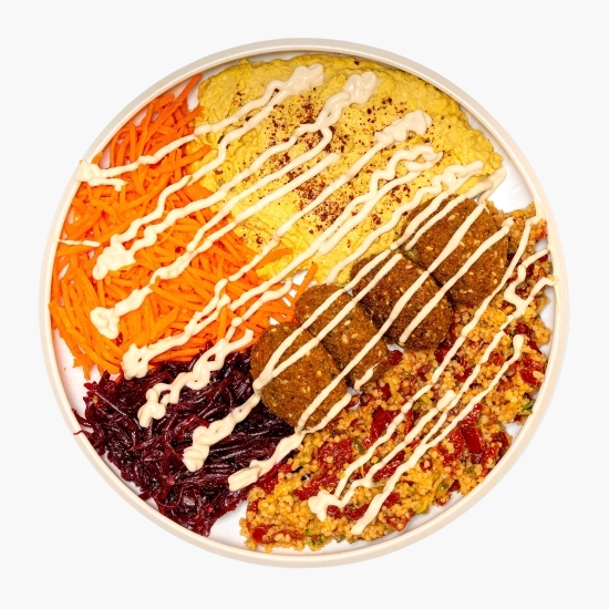 Salată vegană cu humus, falafel și sfeclă roșie, 440g