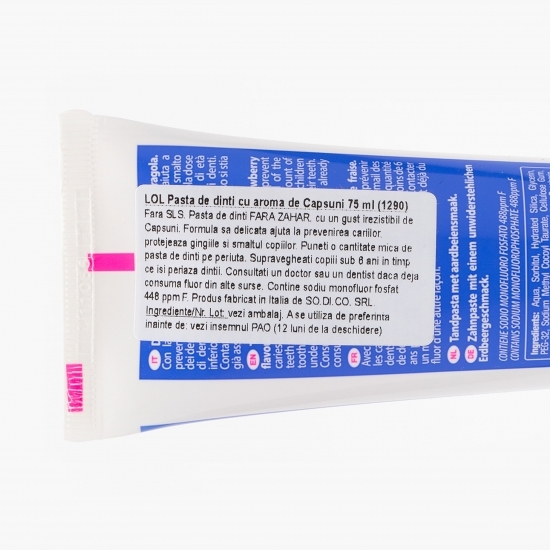 Pastă de dinți pentru copii cu fluor, cu aromă de căpșuni +3 ani 75ml