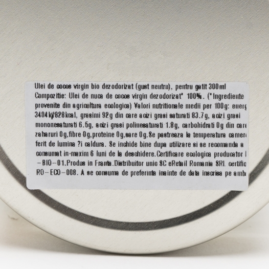 Ulei de cocos virgin eco dezodorizat (gust neutru), pentru gătit 300ml