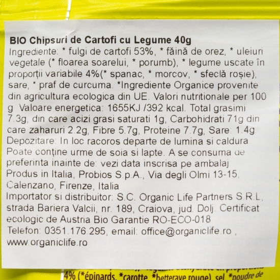 Chipsuri de cartofi eco cu legume 40g