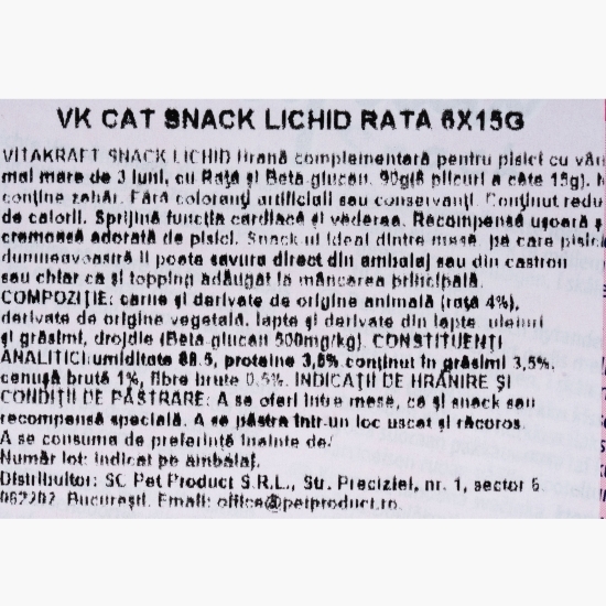 Snack lichid pentru pisici, cu rață, 6x15g