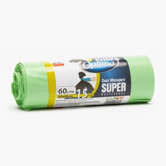 Saci menajeri super rezistenți, verzi, 60l, 15 buc