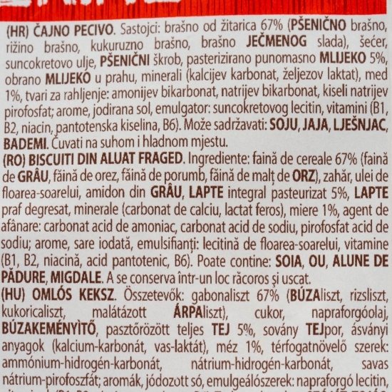 Biscuiți Letterine cu cereale și miere 250g