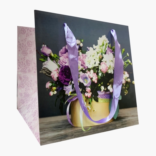 Pungă cadou cu model floral, mare, 25 x 25 x 25cm