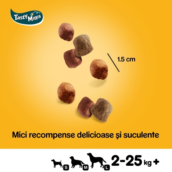 Recompense pentru câini adulți, 130g, Tasty Minis cu aromă de pui și rată