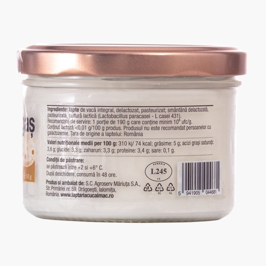 Iaurt gingaș fără lactoză, 5% grăsime, 190g