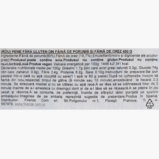Paste pene fără gluten, din făină de porumb și făină de orez 450g