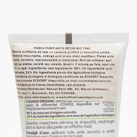 Mască de față detox bio cu cărbune 75ml