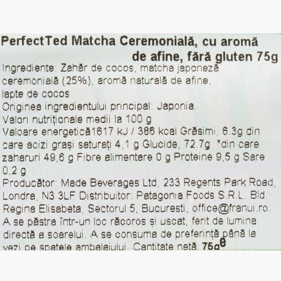 Matcha ceremonială cu aromă de afine, fără gluten, 75g