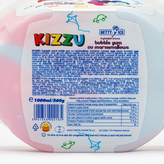 Înghețată aromă bubble gum cu bezea 560g